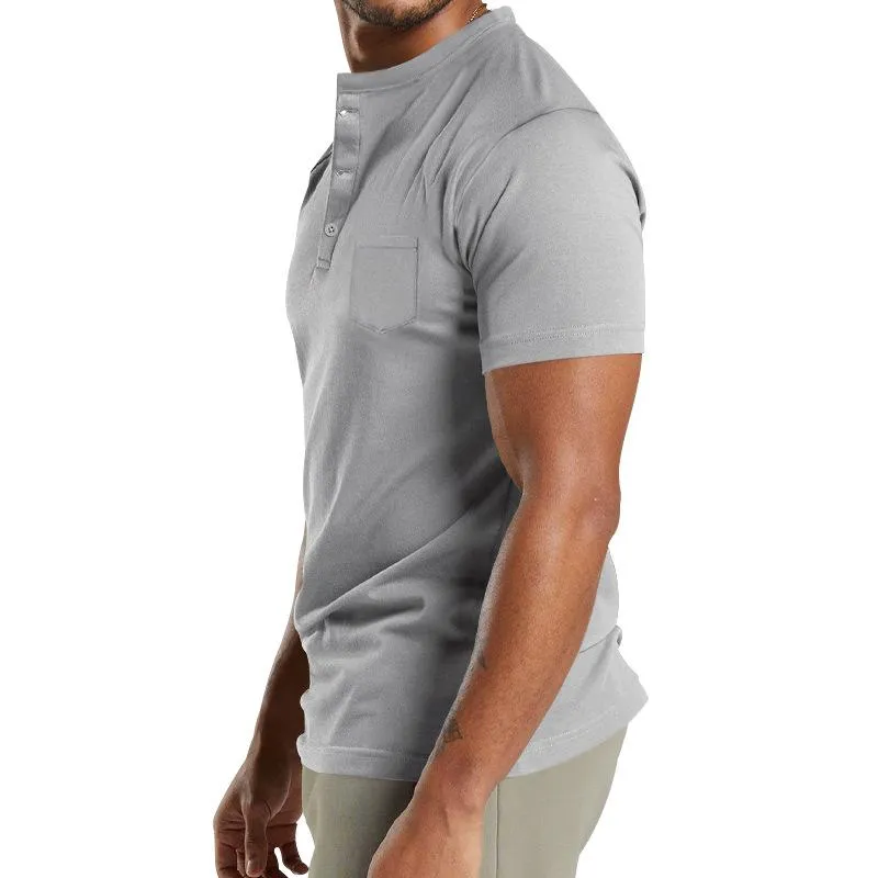 Men's Solid Henley Neck Chest Pocket Short Sleeve T-Shirt 37512367Y sold by Manly product image thumbnail 2