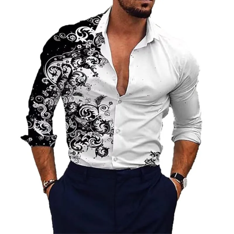 Men's Lapel Casual Printed Long Sleeve Shirt 73904840X sold by Manly