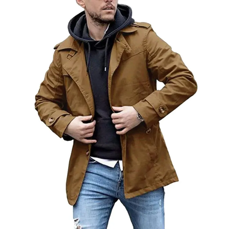 Men's Lapel Single Breasted Mid-length Casual Trench Coat 33022597Z sold by Manly