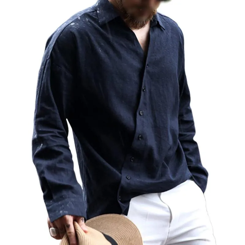 Men's Casual Retro Solid Color Lapel Long Sleeve Shirt 97344445TO sold by Manly