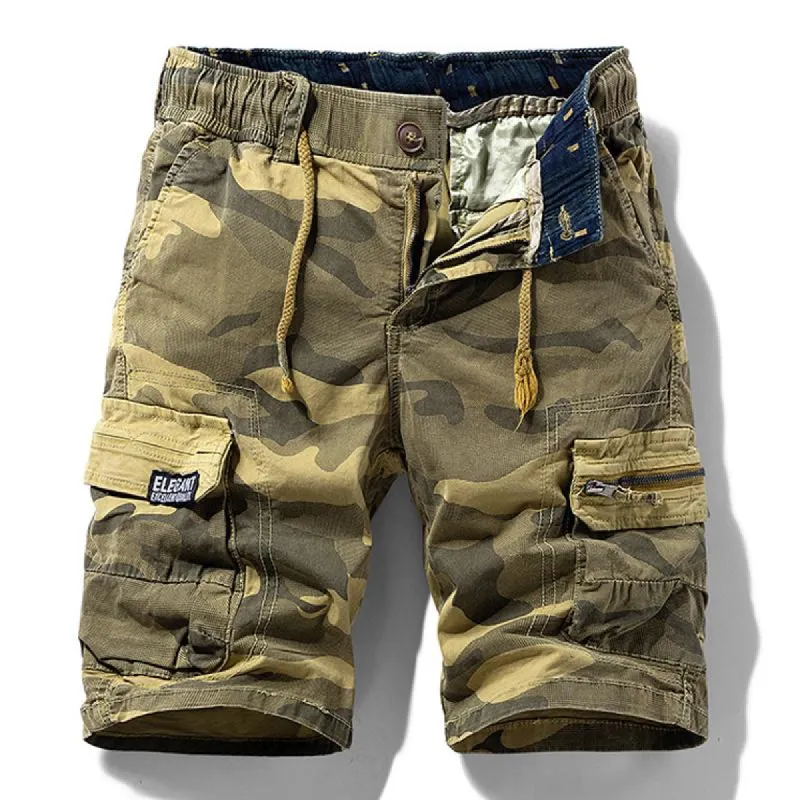 Men's Retro Camouflage Cotton Multi-Pocket Elastic Waist Cargo Shorts 06395407M sold by Manly
