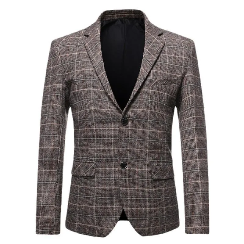Men's Business Check Lapel Long Sleeve Blazer 68348878Y sold by Manly