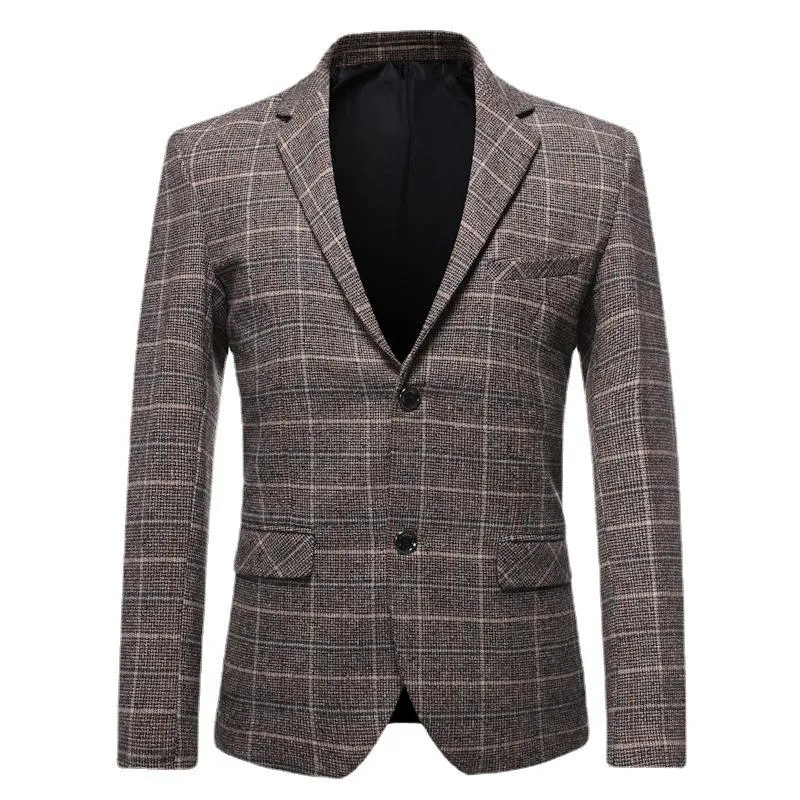 Men's Business Check Lapel Long Sleeve Blazer 68348878Y sold by Manly