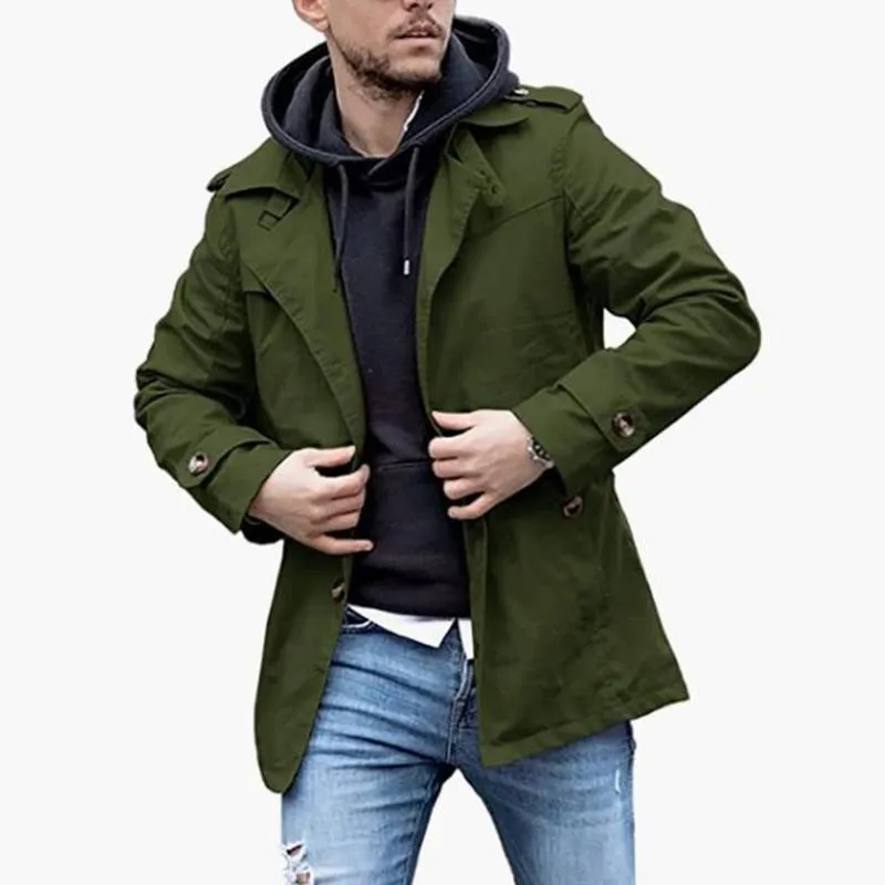 Men's Lapel Single Breasted Mid-length Casual Trench Coat 33022597Z sold by Manly product image thumbnail 4