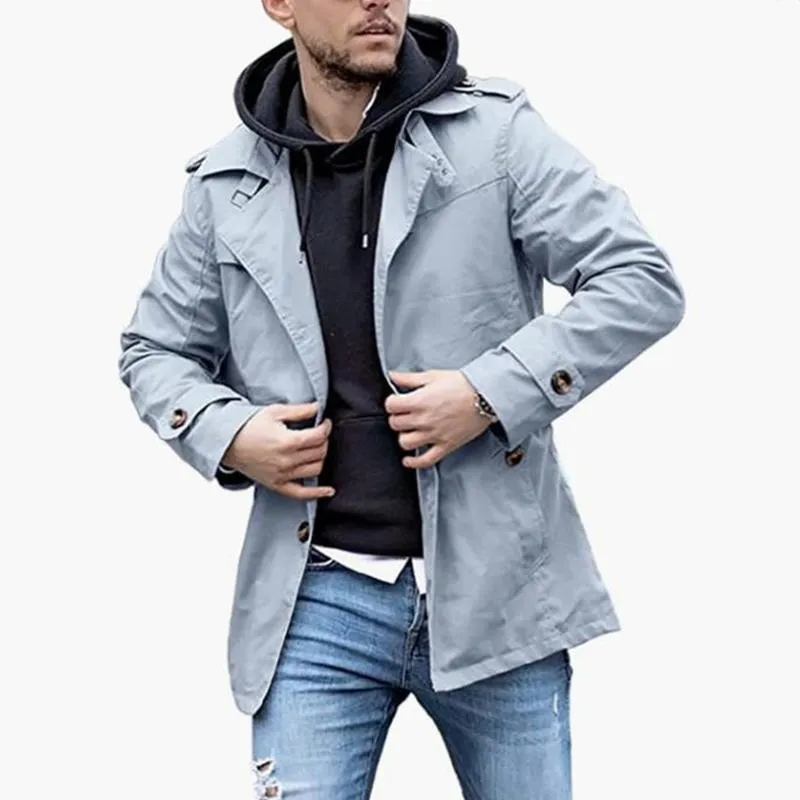 Men's Lapel Single Breasted Mid-length Casual Trench Coat 33022597Z sold by Manly product image thumbnail 3