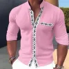 Men's Buttoned Geometric Print Stand Collar Long Sleeve Shirt 00390480X sold by Manly