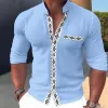 Men's Buttoned Geometric Print Stand Collar Long Sleeve Shirt 00390480X sold by Manly