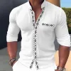 Men's Buttoned Geometric Print Stand Collar Long Sleeve Shirt 00390480X sold by Manly