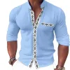 Men's Buttoned Geometric Print Stand Collar Long Sleeve Shirt 00390480X sold by Manly