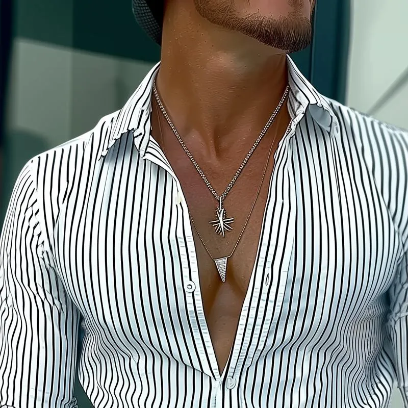 Men's Striped Lapel Long Sleeve Casual Shirt 28168810Z sold by Manly product image thumbnail 3