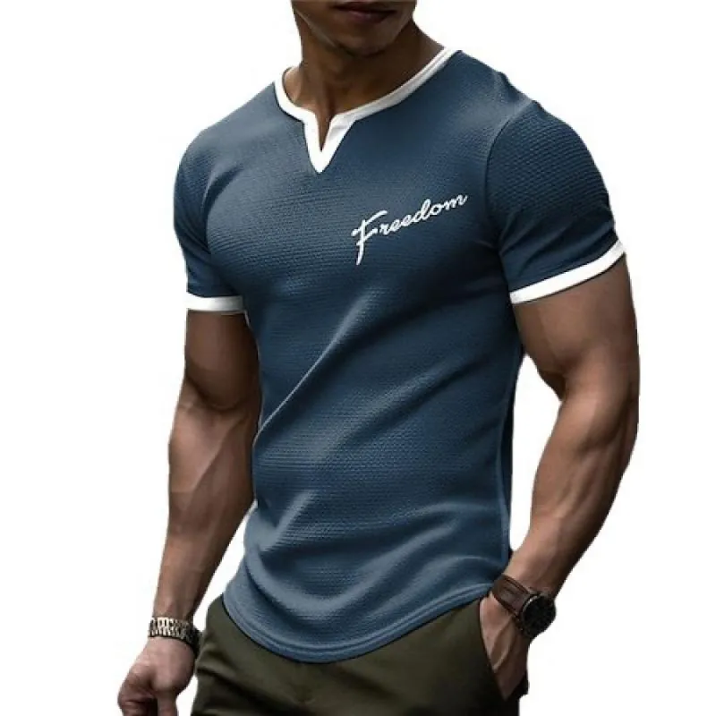 Men's Colorblock V Neck Short Sleeve T-shirt 61491213Z sold by Manly