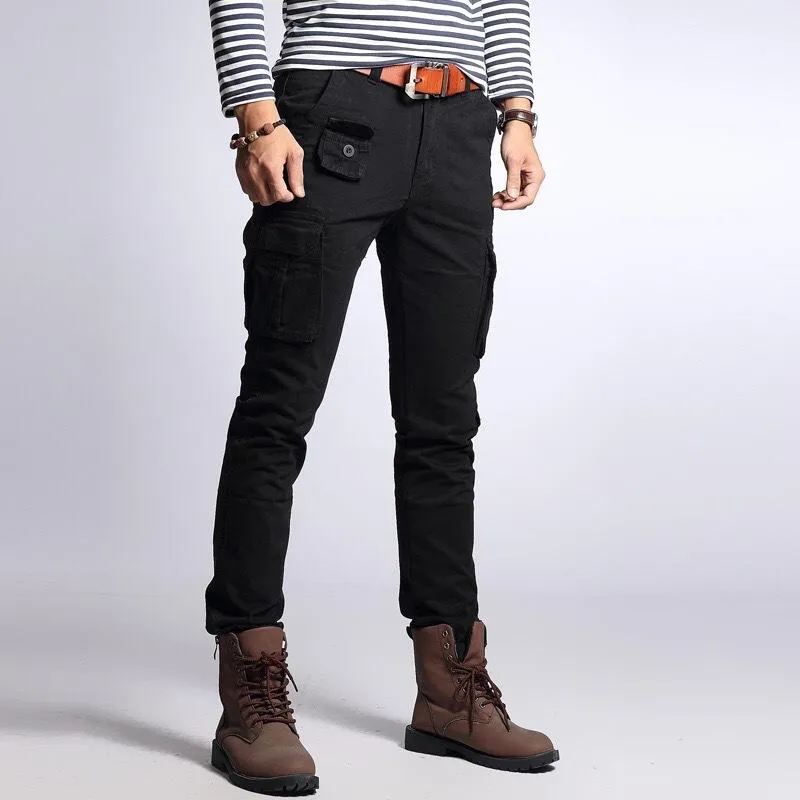 Men's Solid Multi-pocket Cotton Slim Cargo Pants 14848531Z sold by Manly product image thumbnail 5