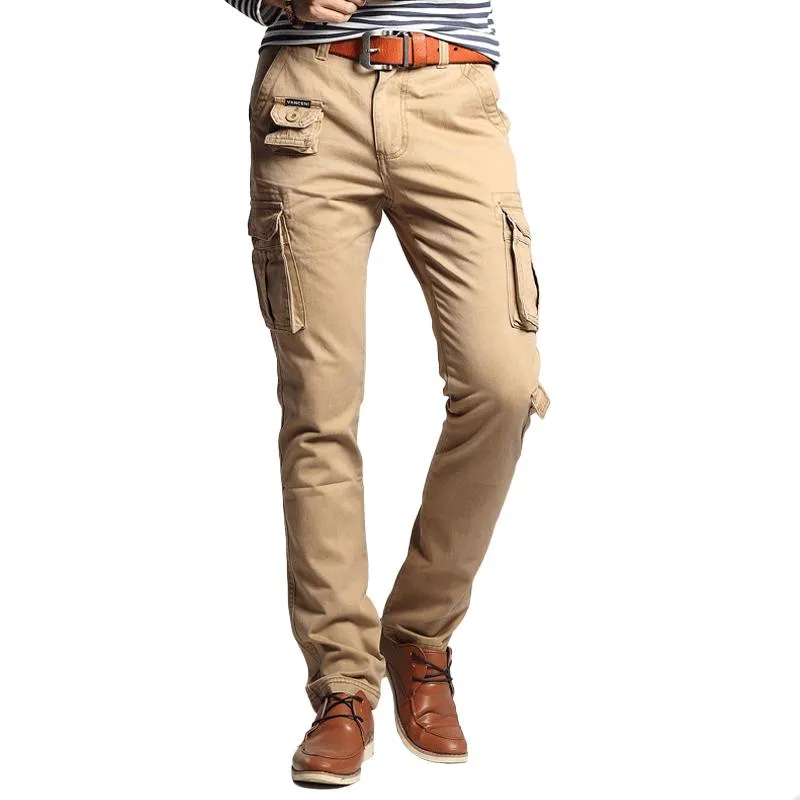 Men's Solid Multi-pocket Cotton Slim Cargo Pants 14848531Z sold by Manly