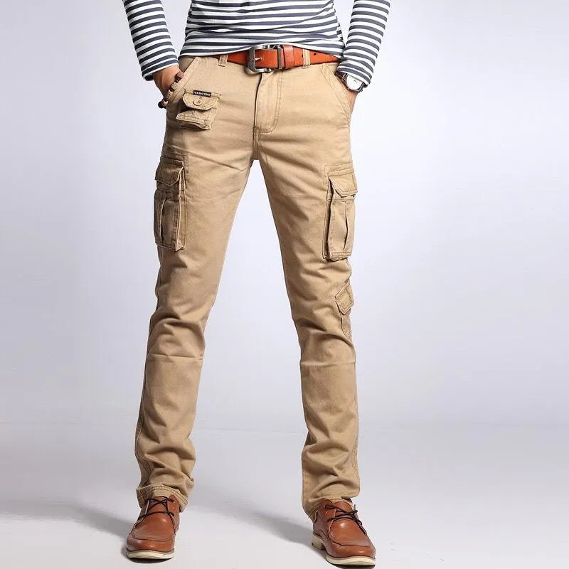Men's Solid Multi-pocket Cotton Slim Cargo Pants 14848531Z sold by Manly product image thumbnail 3