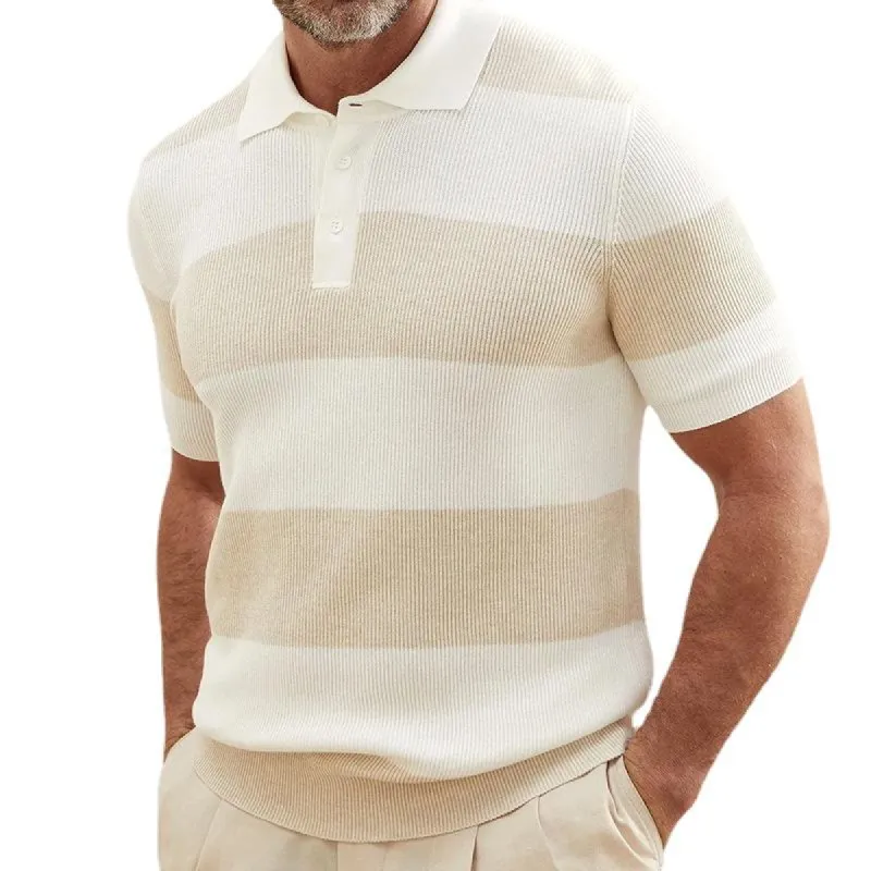 Men's Color Block Short Sleeve Lapel Knit Sweater 43085451X sold by Manly