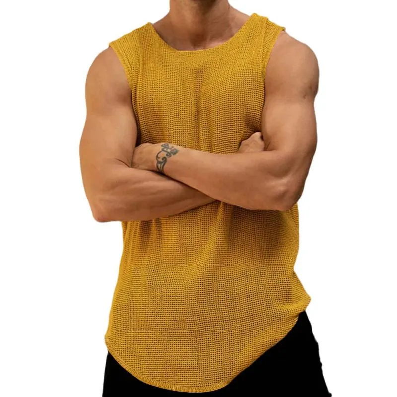 Men's Casual Solid Color Round Neck Thin Knitted Tank Top 11406074M sold by Manly