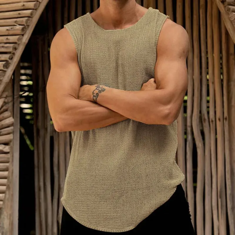 Men's Casual Solid Color Round Neck Thin Knitted Tank Top 11406074M sold by Manly product image thumbnail 5