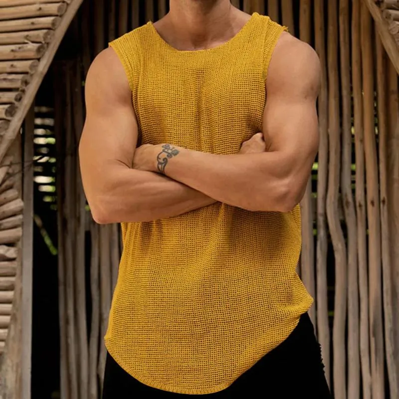 Men's Casual Solid Color Round Neck Thin Knitted Tank Top 11406074M sold by Manly product image thumbnail 3