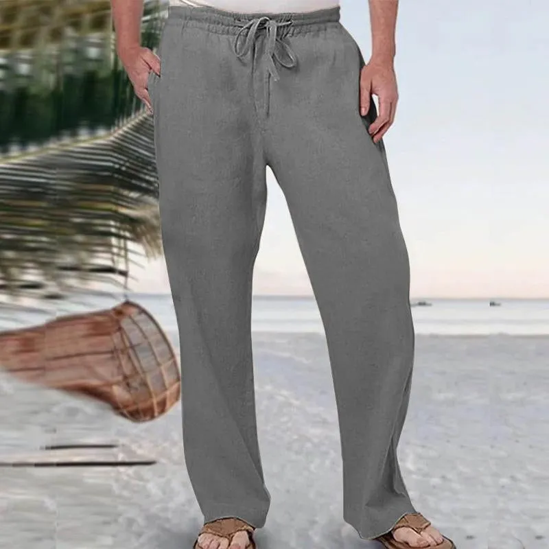 Men's Casual Linen Solid Elastic Tether Straight Leg Pants 11741319Y sold by Manly product image thumbnail 5