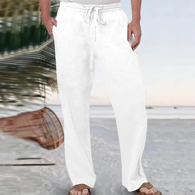 Men's Casual Linen Solid Elastic Tether Straight Leg Pants 11741319Y sold by Manly product image thumbnail 4