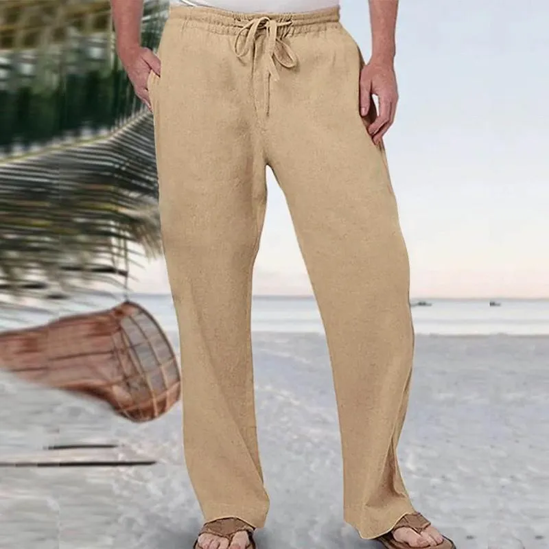 Men's Casual Linen Solid Elastic Tether Straight Leg Pants 11741319Y sold by Manly product image thumbnail 3