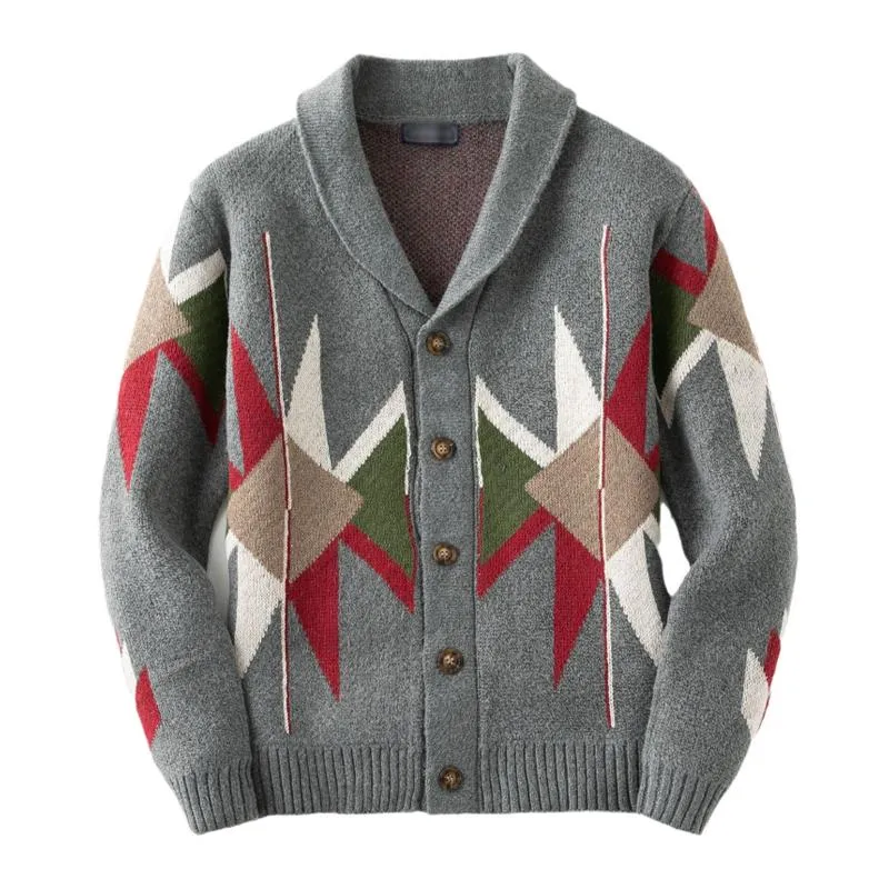Men's Retro Jacquard Lapel Thick Single Breasted Knitted Cardigan 00927874M sold by Manly