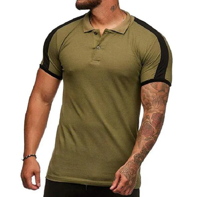 Men's Casual Colorblock Lapel Polo Shirt 66053544TO sold by Manly