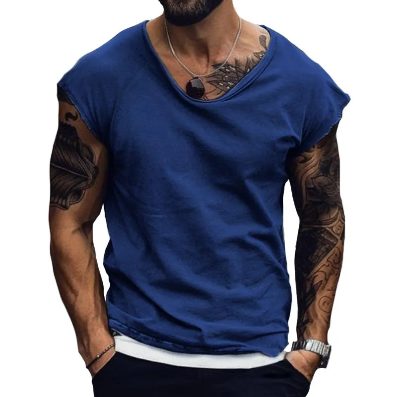 Men's Retro Casual Solid Color Raw Edge Tank Top 04411993TO sold by Manly