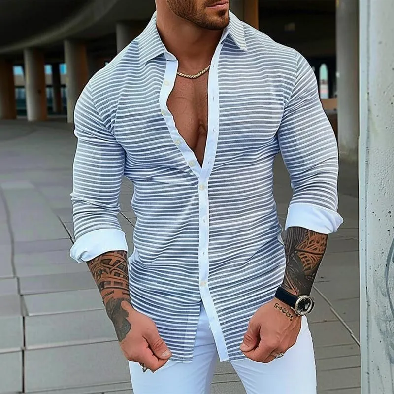 Men's Casual Retro Striped Long Sleeve Shirt 75488233TO sold by Manly product image thumbnail 2
