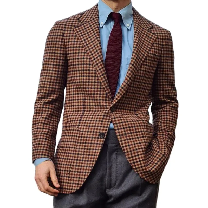 Men's Vintage Checked Notch Lapel Two Buttons Slim Blazer 93846638Z sold by Manly