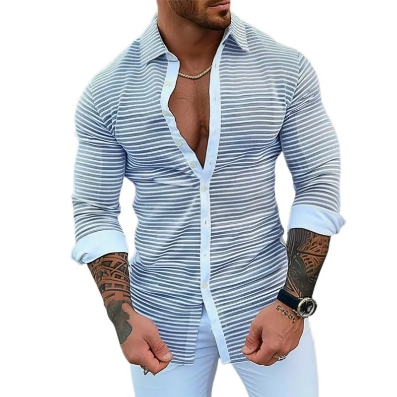 Men's Casual Retro Striped Long Sleeve Shirt 75488233TO sold by Manly