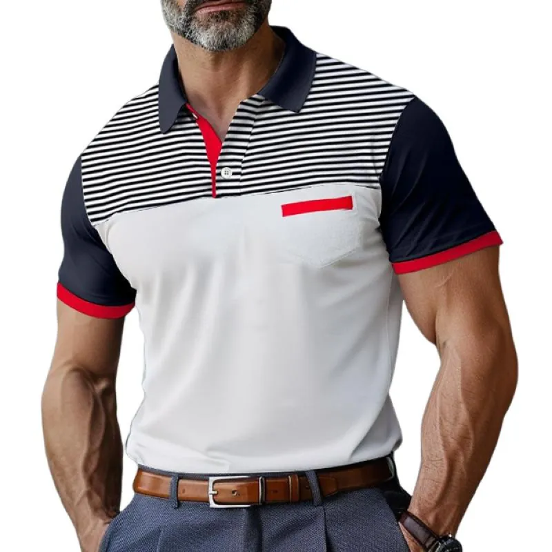 Men's Striped Colorblock Short-Sleeved Polo Shirt 63647370Y sold by Manly