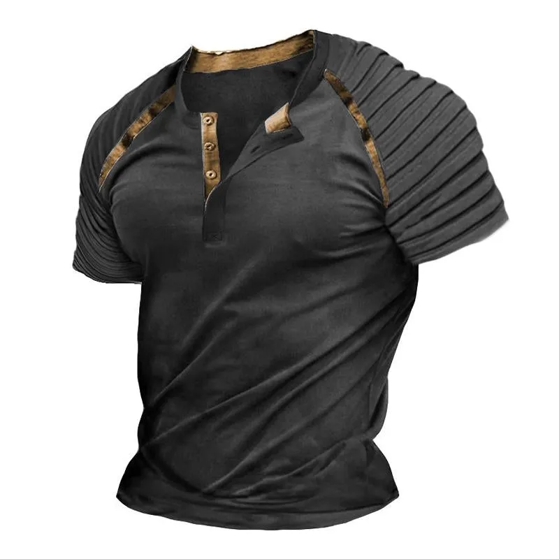 Men's Casual Pleated Henley Collar Short-Sleeved T-Shirt 18238021M sold by Manly product image thumbnail 2