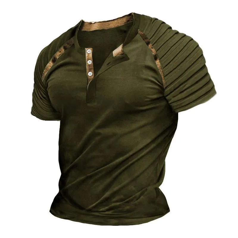 Men's Casual Pleated Henley Collar Short-Sleeved T-Shirt 18238021M sold by Manly product image thumbnail 5