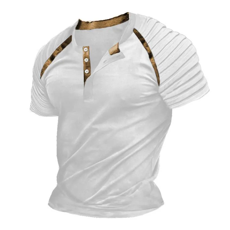 Men's Casual Pleated Henley Collar Short-Sleeved T-Shirt 18238021M sold by Manly product image thumbnail 3