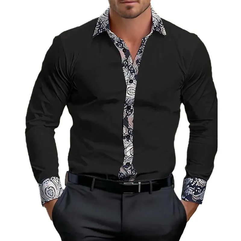 Men's Casual Printed Patchwork Long Sleeved Shirt 74378035Y sold by Manly