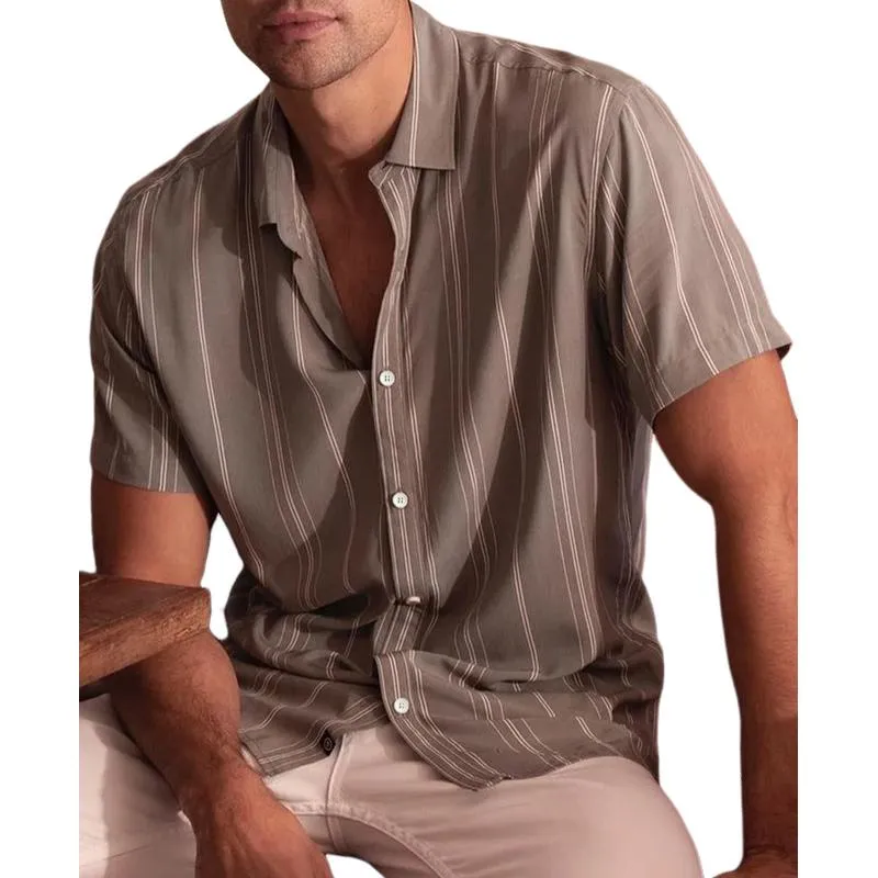 Men's Stripe Print Lapel Short Sleeve Shirt 99730157Y sold by Manly