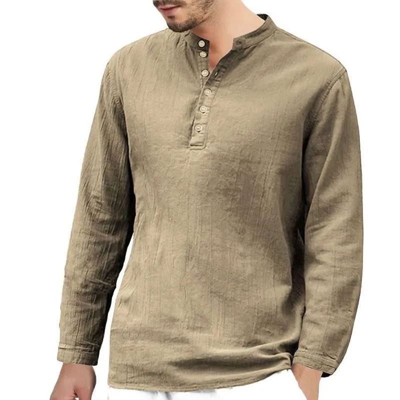 Men's Casual Solid Color Henley Collar Long Sleeve Shirt 10253841Y sold by Manly product image thumbnail 4