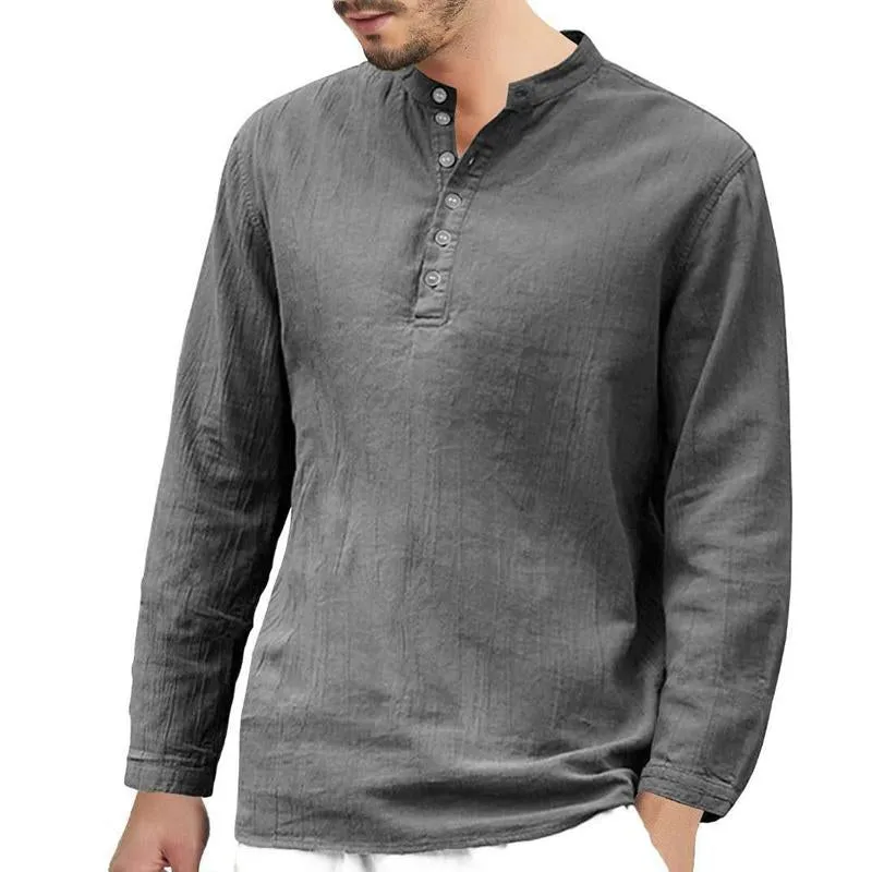 Men's Casual Solid Color Henley Collar Long Sleeve Shirt 10253841Y sold by Manly