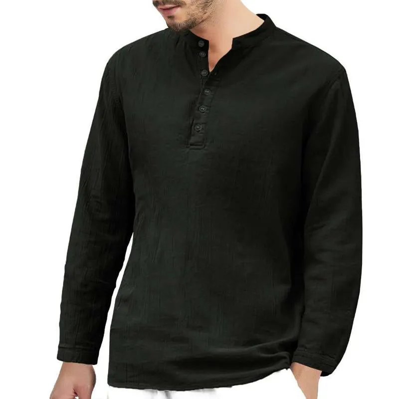 Men's Casual Solid Color Henley Collar Long Sleeve Shirt 10253841Y sold by Manly product image thumbnail 5