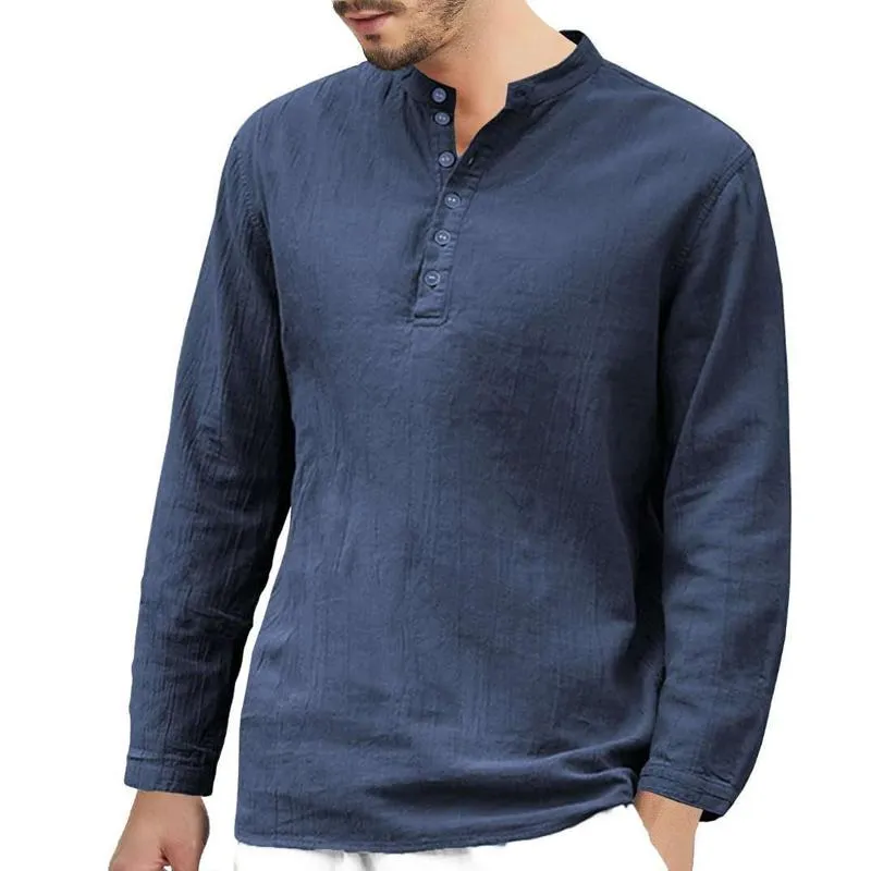 Men's Casual Solid Color Henley Collar Long Sleeve Shirt 10253841Y sold by Manly product image thumbnail 3
