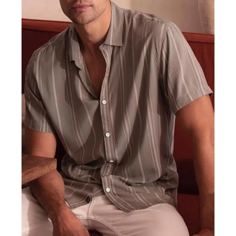 Men's Stripe Print Lapel Short Sleeve Shirt 99730157Y sold by Manly product image thumbnail 2