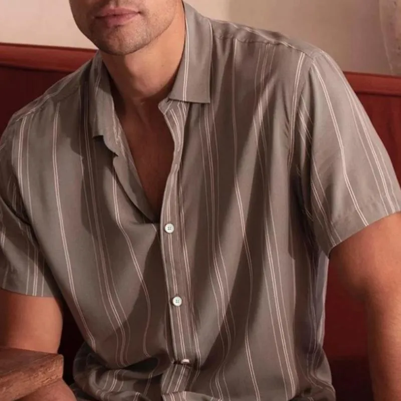 Men's Stripe Print Lapel Short Sleeve Shirt 99730157Y sold by Manly product image thumbnail 3