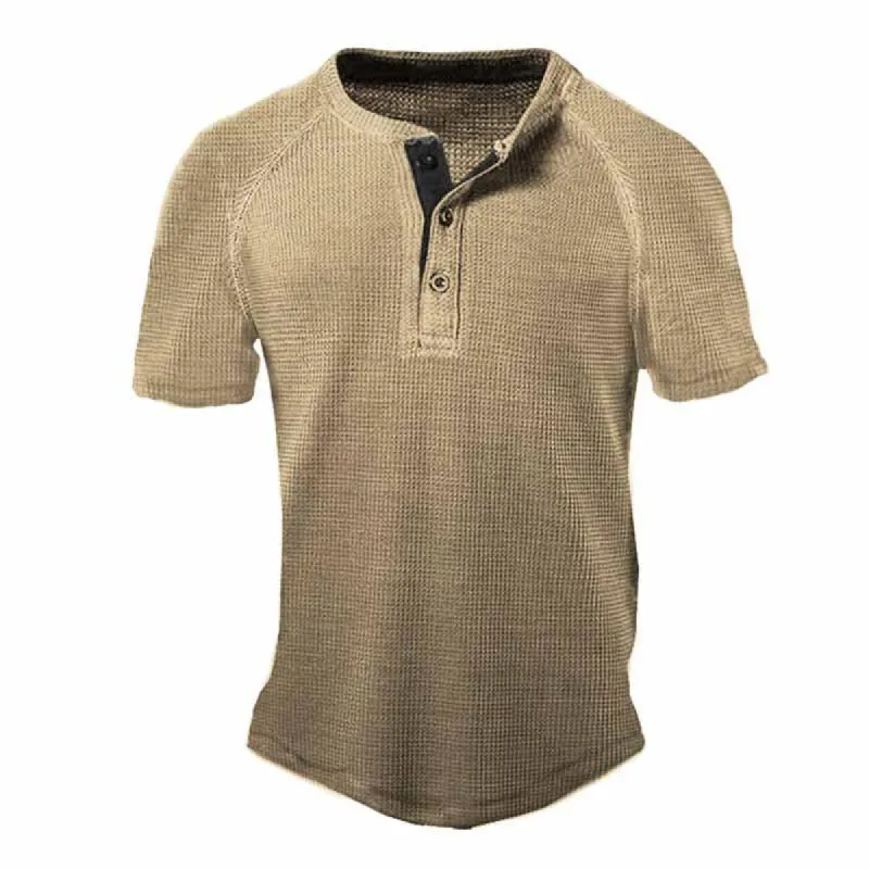 Men's Casual Outdoor Waffle Henley Short Sleeve T-Shirt 06866697M sold by Manly