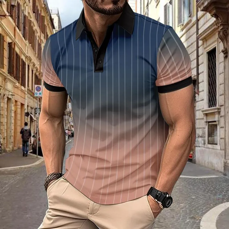 Men's Casual Lapel Contrast Striped Short-sleeved Polo Shirt 19902482M sold by Manly product image thumbnail 4