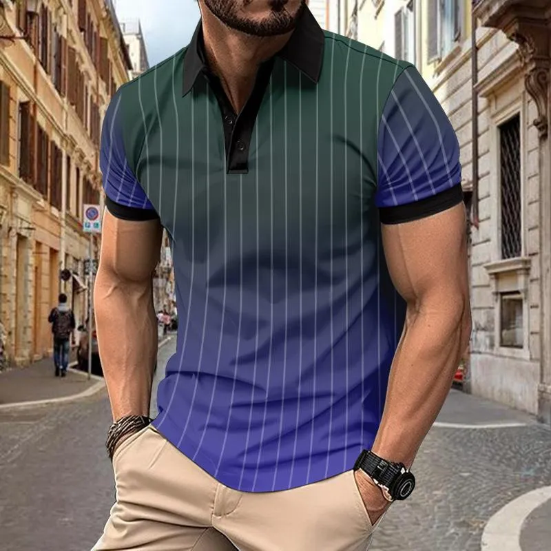 Men's Casual Lapel Contrast Striped Short-sleeved Polo Shirt 19902482M sold by Manly product image thumbnail 3