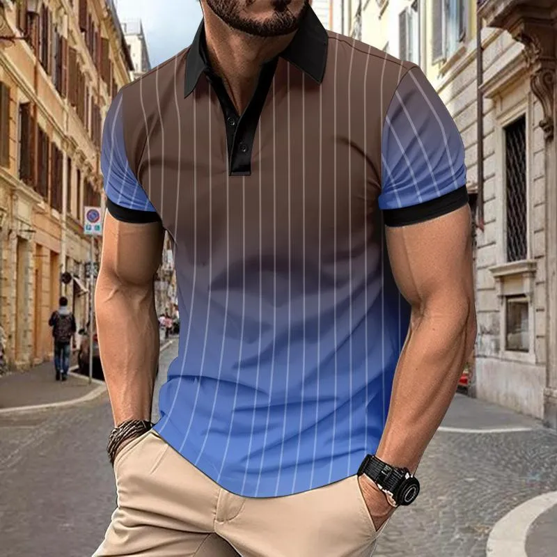 Men's Casual Lapel Contrast Striped Short-sleeved Polo Shirt 19902482M sold by Manly product image thumbnail 2