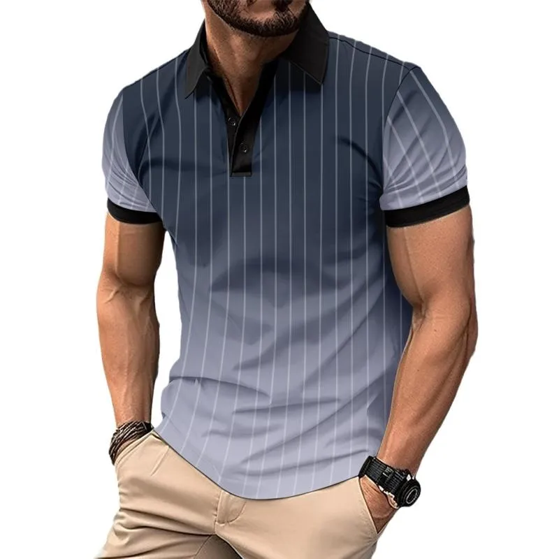 Men's Casual Lapel Contrast Striped Short-sleeved Polo Shirt 19902482M sold by Manly