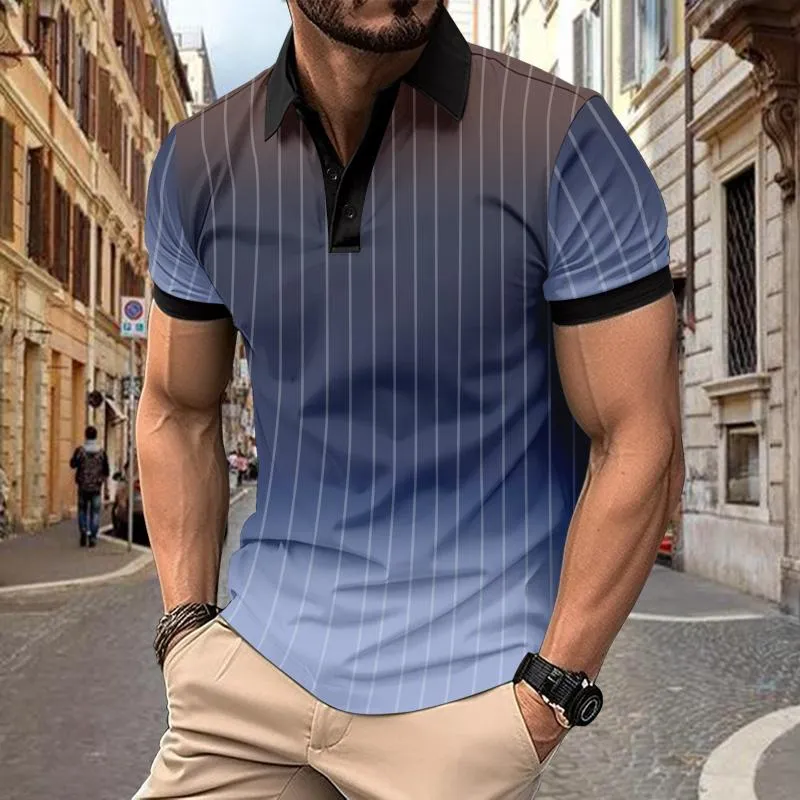 Men's Casual Lapel Contrast Striped Short-sleeved Polo Shirt 19902482M sold by Manly product image thumbnail 5