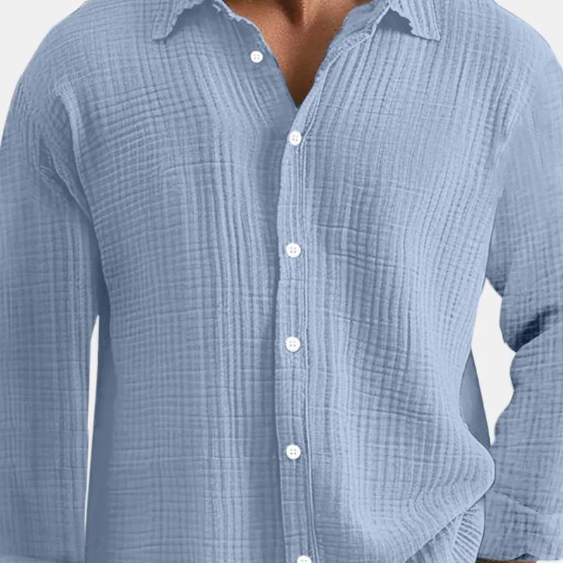 Men's Casual Cotton Linen Pleated Lapel Slim Fit Long Sleeve Shirt 42795929M sold by Manly product image thumbnail 4